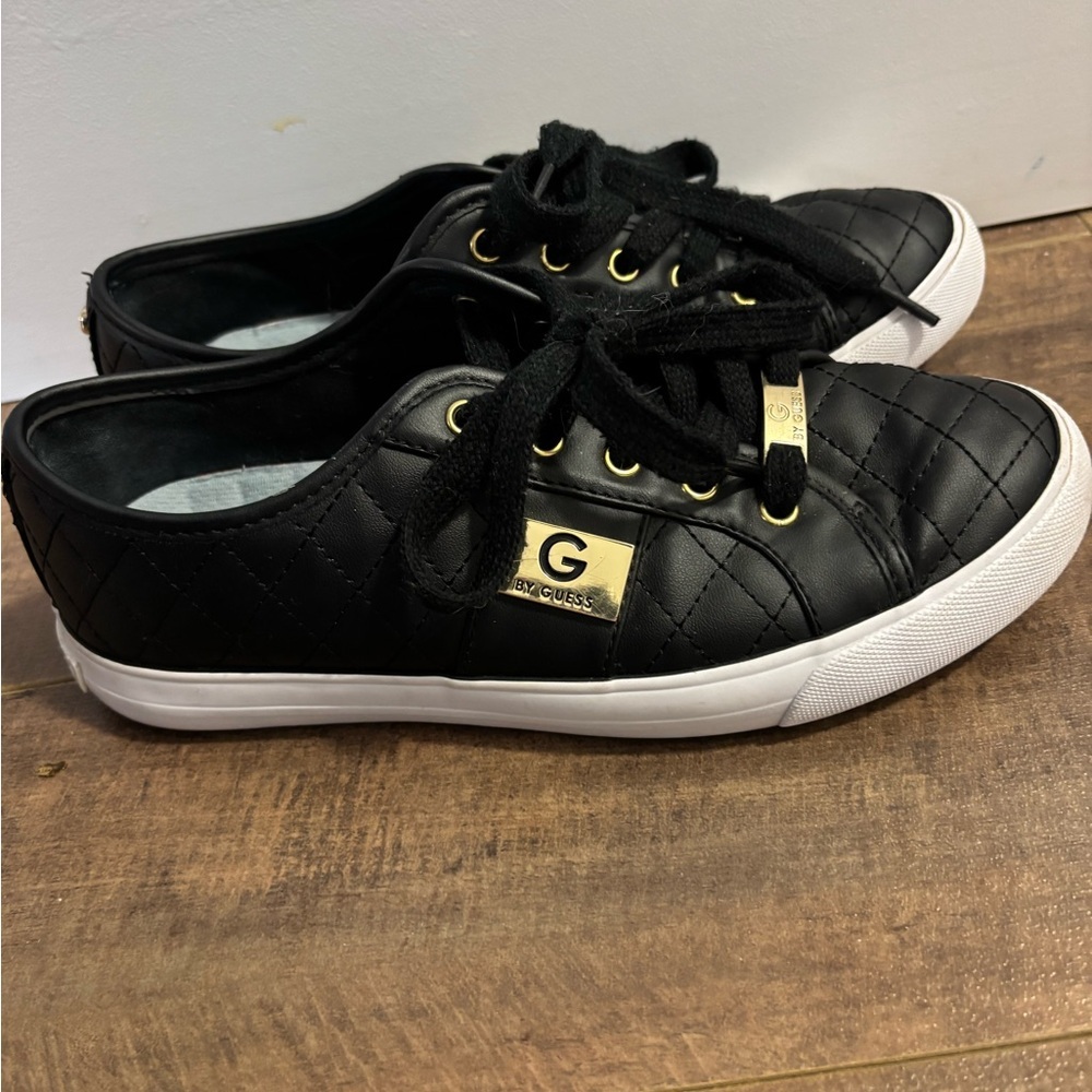Guess Black Quilted Sneakers with Gold Details